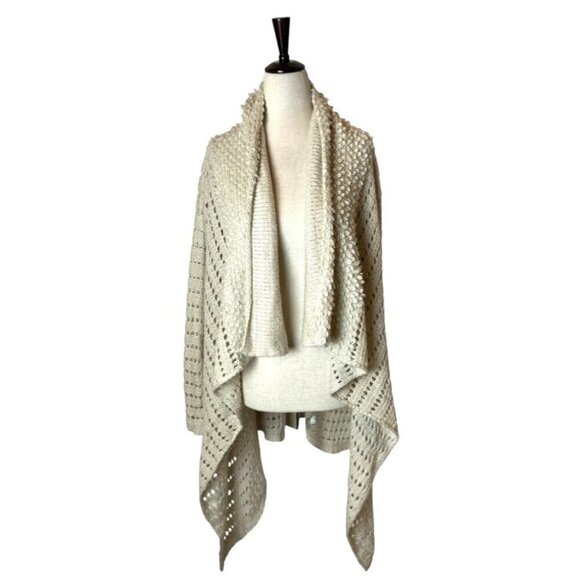 Knox Rose Sweater Women Small Ivory Open Front Open Knit Asymmetric Hem Cardigan - Picture 1 of 9